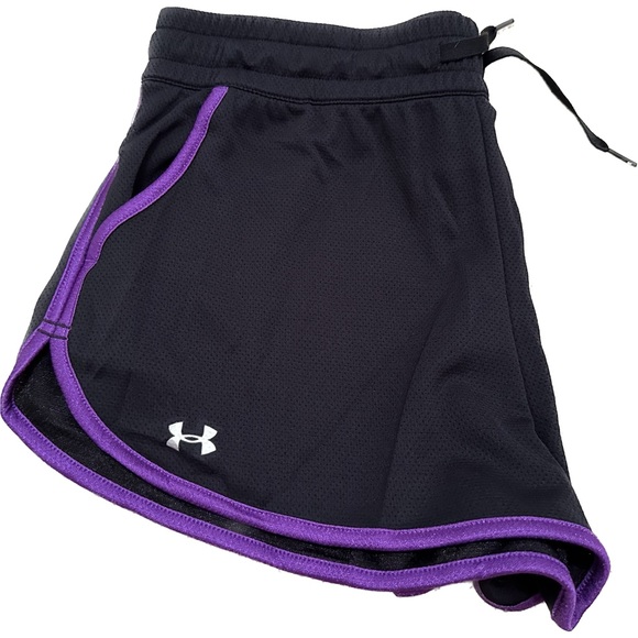 Under Armour HeatGear Women’s Black/Purple Semi-Fitted Running Shorts Size: M - Picture 2 of 3